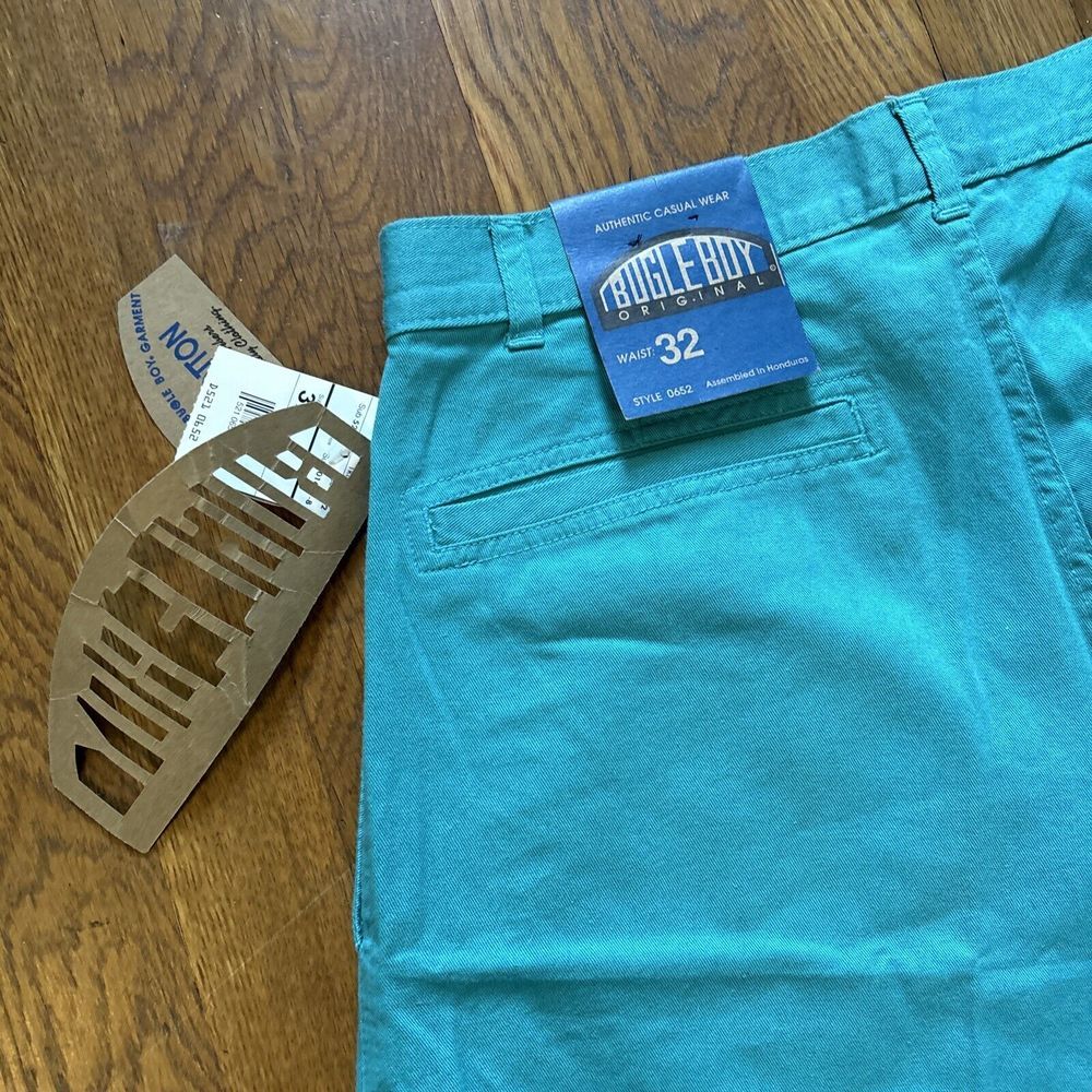 NWT Bugle Boy Pleated Chino Shorts Teal Mens 32 8" Golf Preppy 90s Dad NOS VTG - Picture 3 of 6